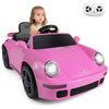 Pink 12V electric ride-on car for kids with remote control, LED headlights, and music features for fun outdoor play.