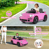 Pink 12V electric ride-on car with remote control, featuring dual motors, music, and safety belt for kids aged 3 and up.