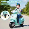 Kids electric motorcycle in green with training wheels, music features, and stable design for safe riding adventures.