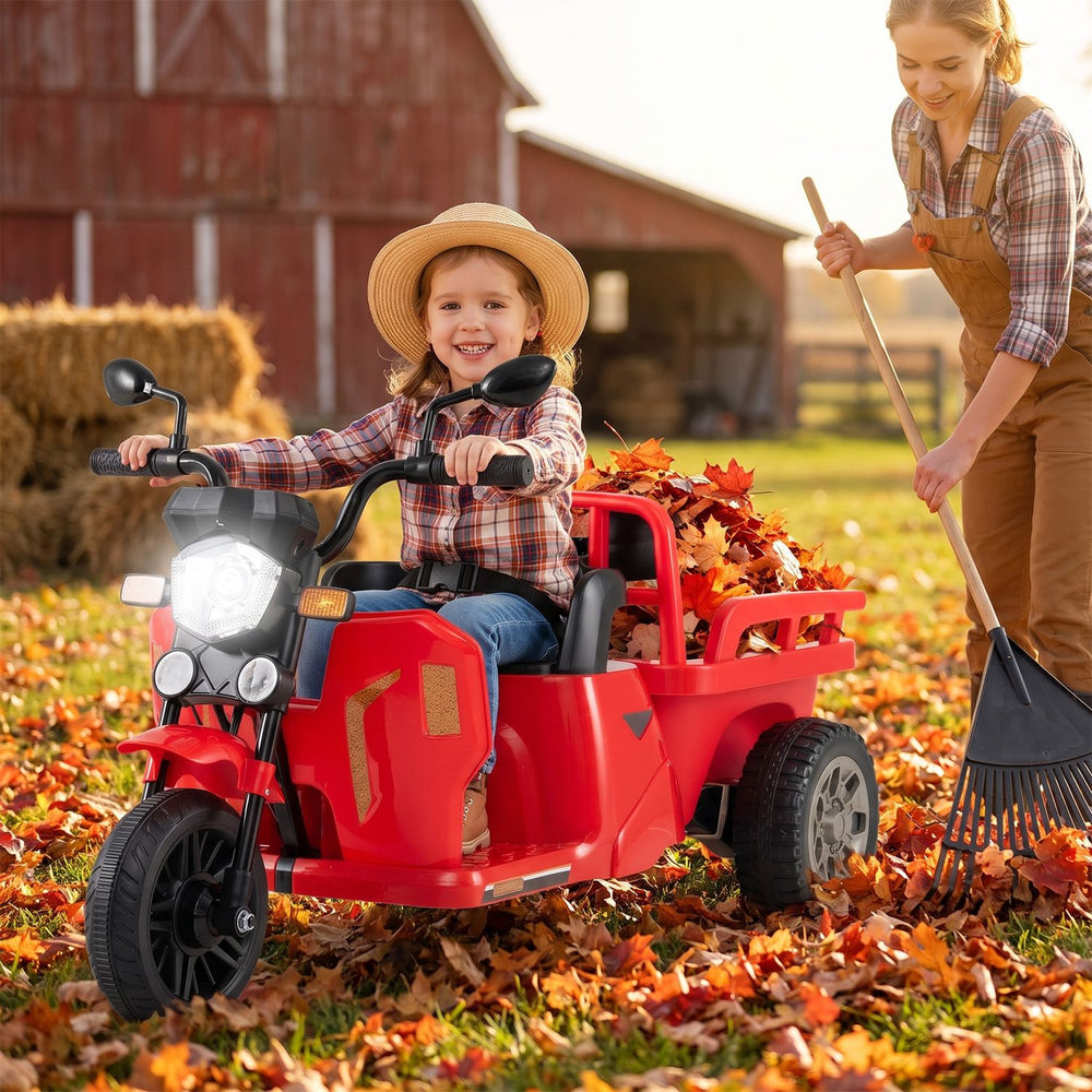 12V Kids Motorcycle with 3 Wheels and Trailer and Shovel Ride On Tractor-Red - Gallery View 1 of 10