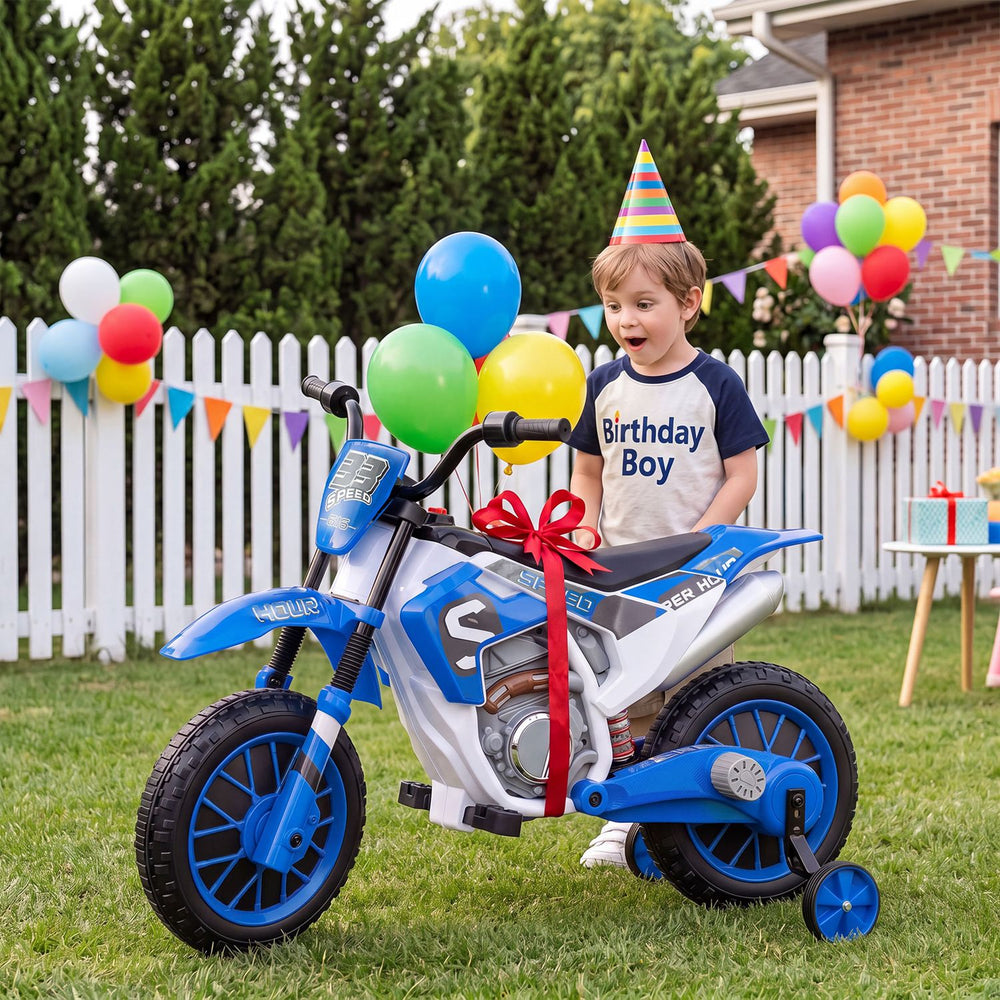 12V Kids Motorcycle with Training Wheels and Spring Suspension-Navy - Gallery View 1 of 10