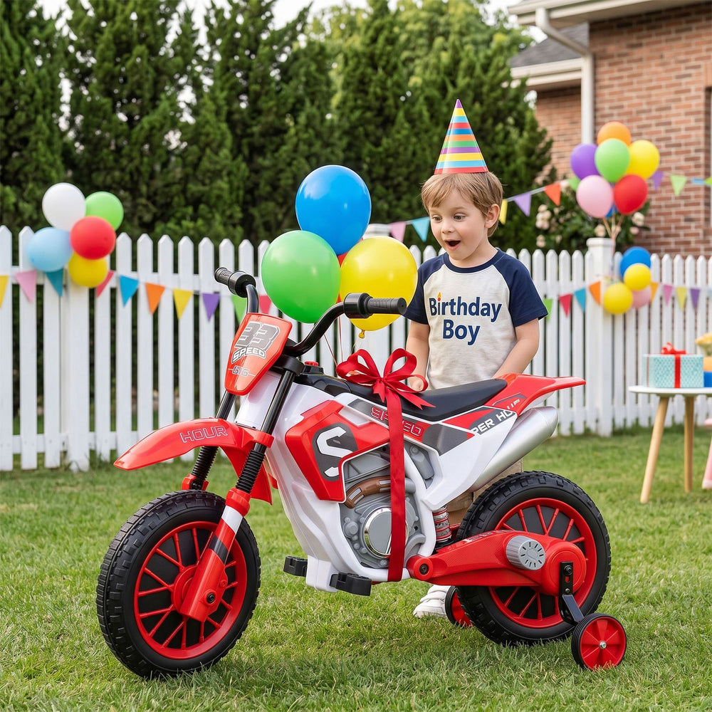 12V Kids Motorcycle with Training Wheels and Spring Suspension-Red - Gallery View 1 of 10