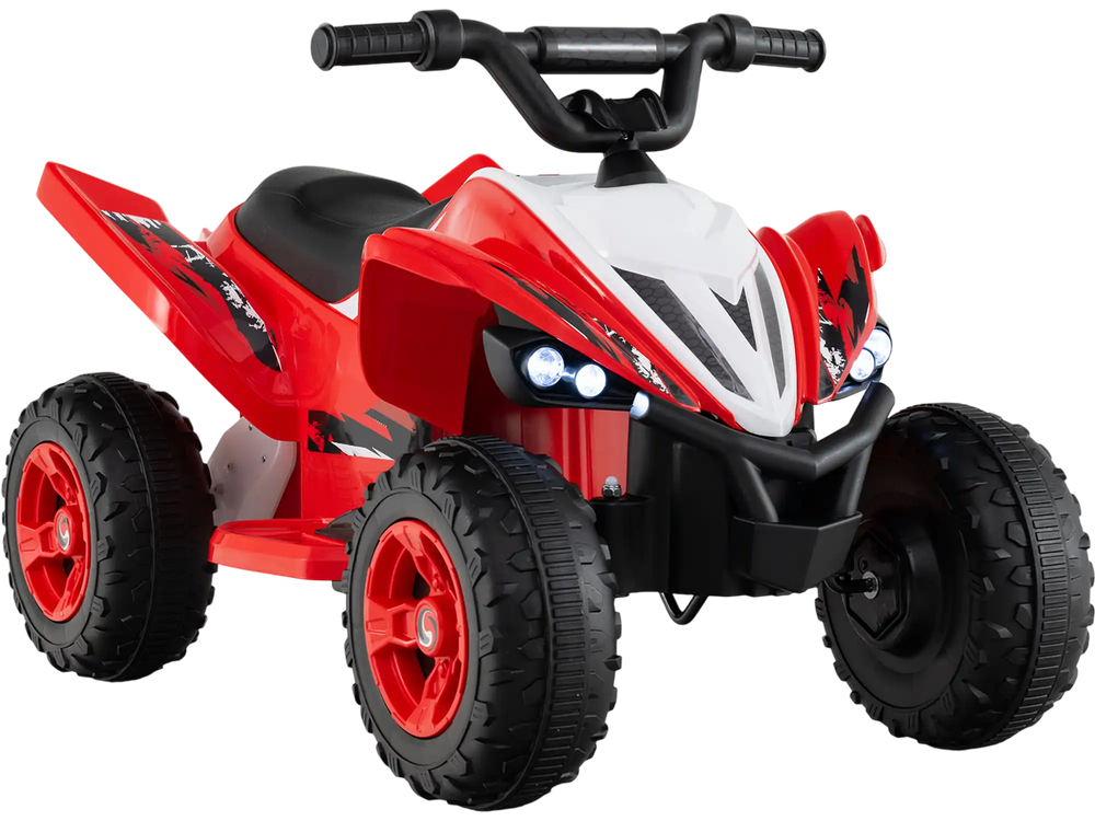 Red 12V kids ride-on ATV with LED lights, designed for young riders, featuring a powerful motor and easy control panel.