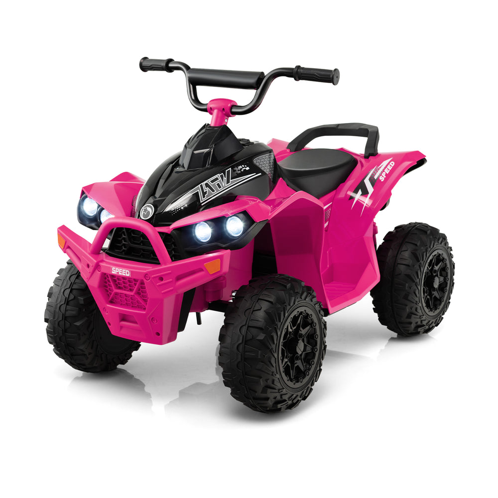 Pink 12V kids ride-on ATV with high/low speed, comfortable seat, and anti-slip wheels for safe outdoor fun.