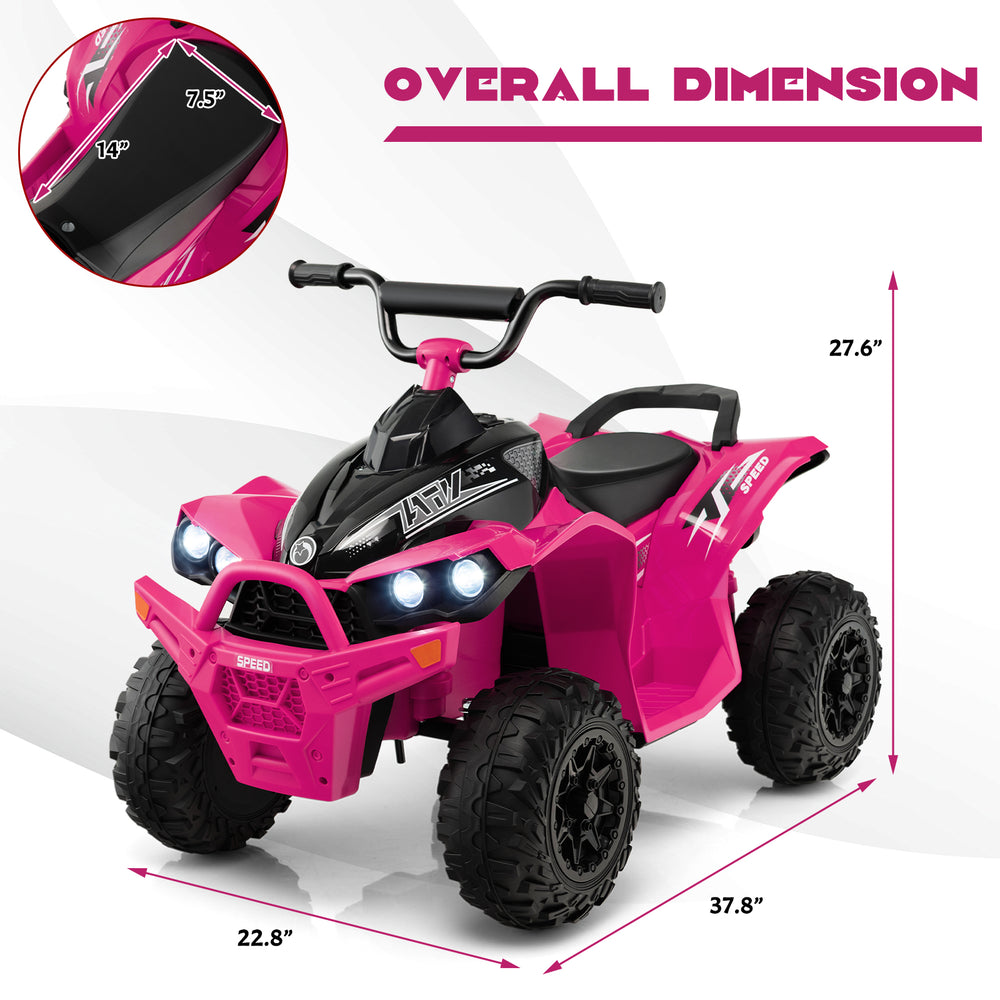 12V pink kids ride-on ATV with high/low speed, comfortable seat, and anti-slip wheels for safe outdoor fun.