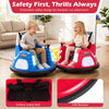 Red 12V kids ride-on bumper car featuring dual joysticks, 5-point safety belt, and flashing lights for fun.