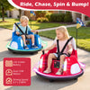 Red 12V kids ride-on bumper car with a soft bumper, high back design, and glow-in-the-dark lights for secure outdoor.
