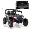 12V kids ride-on UTV electric vehicle in black with LED lights, featuring a parent remote control and safety belt.