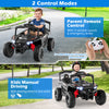 12V kids ride-on car UTV in black with parent remote control, LED lights, and manual driving features for outdoor fun.