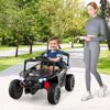 Kids ride-on car UTV in black with LED lights, remote control, and safety features for outdoor fun.