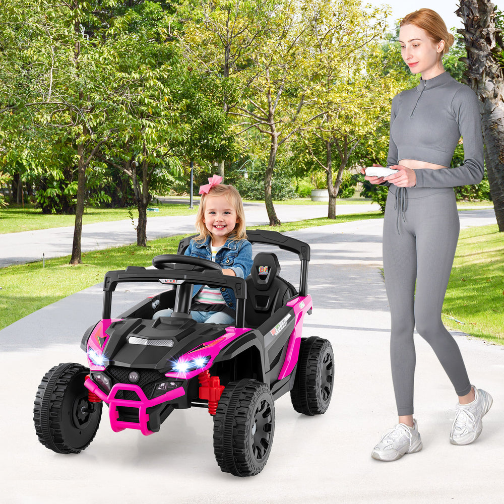 12V Kids Ride On Car UTV Electric Vehicle with LED Lights  Music and Horn-Hot Pink - Gallery View 1 of 11