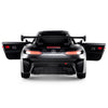 Black 12V Kids Ride-On Car Mercedes-AMG GT3 with open doors, LED lights, and adjustable speed for safe driving fun.