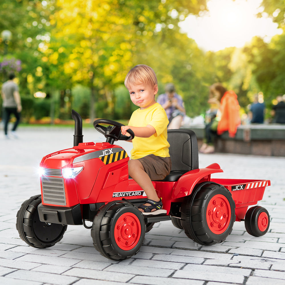 12V Kids Ride On Tractor with Trailer and Remote Control-Red - Gallery View 1 of 12
