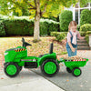 Green 12V kids ride-on tractor with detachable trailer, designed for safe play and fun outdoor adventures.