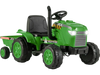 Green 12V kids ride-on tractor with detachable trailer, remote control, and multifunctional design for outdoor fun.