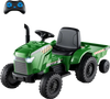 Kids ride-on tractor in grayish green with detachable trailer and remote control, designed for ages 3-8 years.