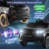 12V Land Rover licensed kids ride-on car in black with remote control, LED lights, and soft start system for safe.