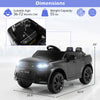 Dimensions of the 12V Kids Ride On Car with remote control, featuring lockable doors and LED lights, suitable for ages.