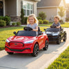 Red licensed Ford Mach E kids ride-on car with parent control, featuring LED headlights and comfortable backrest for.