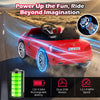 Red 12V kids ride-on car with remote control, LED headlights, and dual motors for fun outdoor adventures.