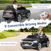 Licensed Audi SQ8 kids ride-on car in black, featuring remote control, 3 speeds, and convertible driving modes for safe.