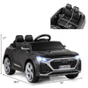 Licensed Audi SQ8 kids ride-on car in black with remote control, spacious seat, and LED headlights for safe outdoor fun.