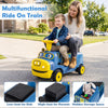 Multifunctional 12V kids ride-on train in blue with detachable carriage, featuring low-seat for kids and hidden storage.