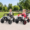 Kids ride-on truck in red with remote control, 3 speeds, and adjustable harness for safe outdoor fun.