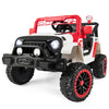 Red 12V kids ride-on truck with remote control, 3 speeds, and 4-wheel suspension for safe outdoor adventures.