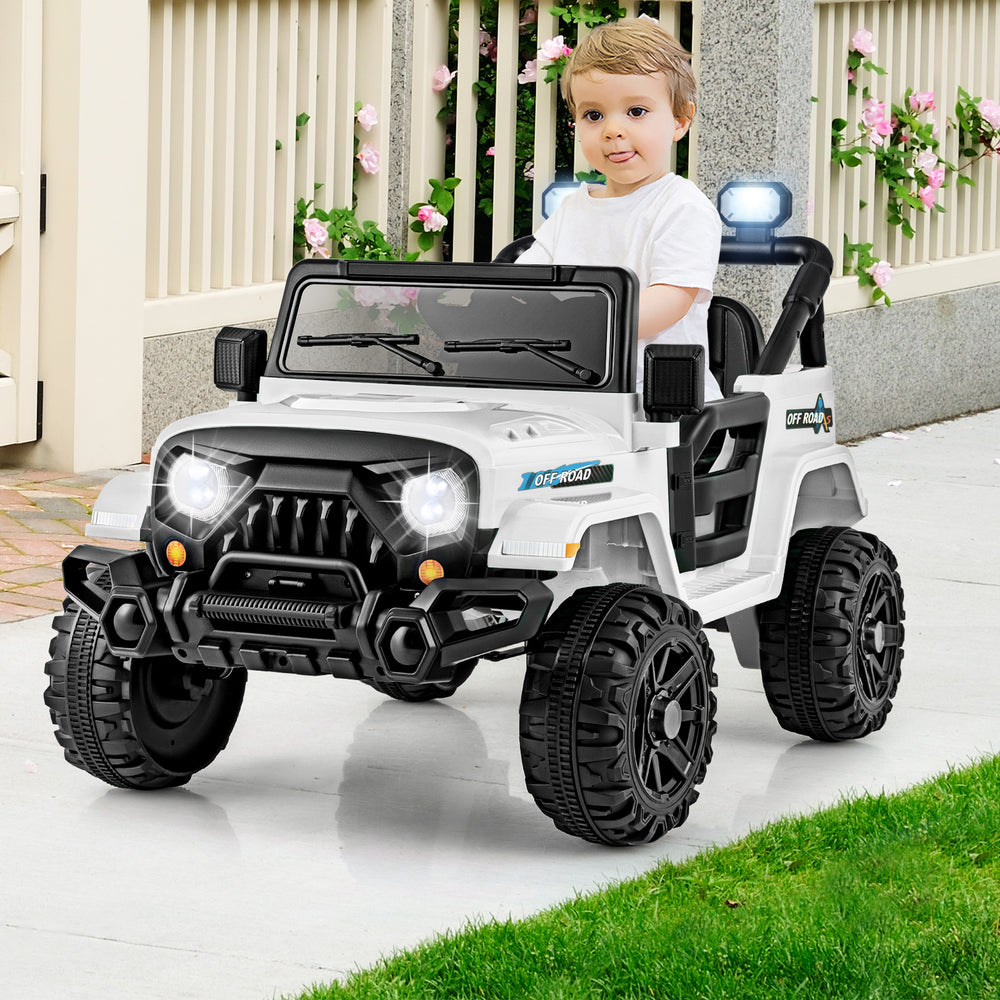 12V Kids Ride on Truck Car with Remote Control Threaded Wheels and 3 Speeds-White - Gallery View 1 of 12