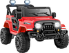 Red 12V kids ride-on truck with remote control, all-terrain wheels, LED headlights, and spacious seat for ages 3+.
