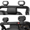 Bright LED headlights and searching lights on the 12V kids ride-on truck car for enhanced fun and safety.
