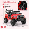 Red 12V kids ride-on truck with remote control, all-terrain wheels, and spacious seat for ages 3+, perfect for outdoor.