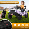 Kids ride-on truck car in white with parental remote, music player, and LED lights for fun outdoor adventures.