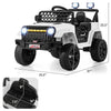 12V kids ride-on truck in white with large tires, LED lights, and parental remote for safe driving fun.