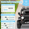 12V electric kids ride-on truck in black with remote control, soft start function, and 2-level speed for safe driving.