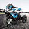 BMW kids motorcycle ride-on toy in blue, featuring 3 wheels, headlights, and music for ages 37-96 months.