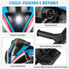 Close-up of the BMW kids motorcycle's bright headlight, safe steering handlebar, and charging port for fun rides.