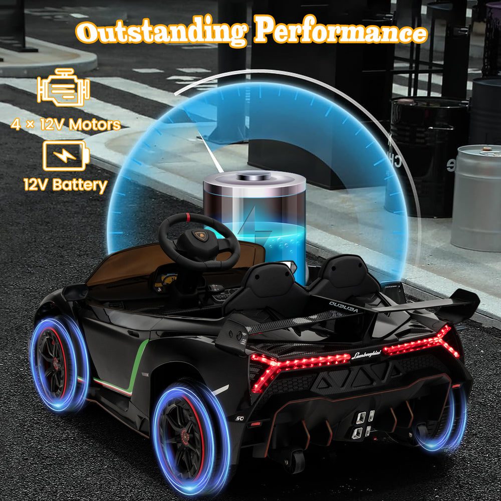 12V Licensed Lamborghini 4WD Kids Ride-on Sports Car with 2.4G Remote-Black - Gallery View 1 of 11