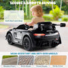 12V kids ride-on car Mercedes-AMG GT3 in black with adjustable speed, remote control, and anti-skid wheels for safe.
