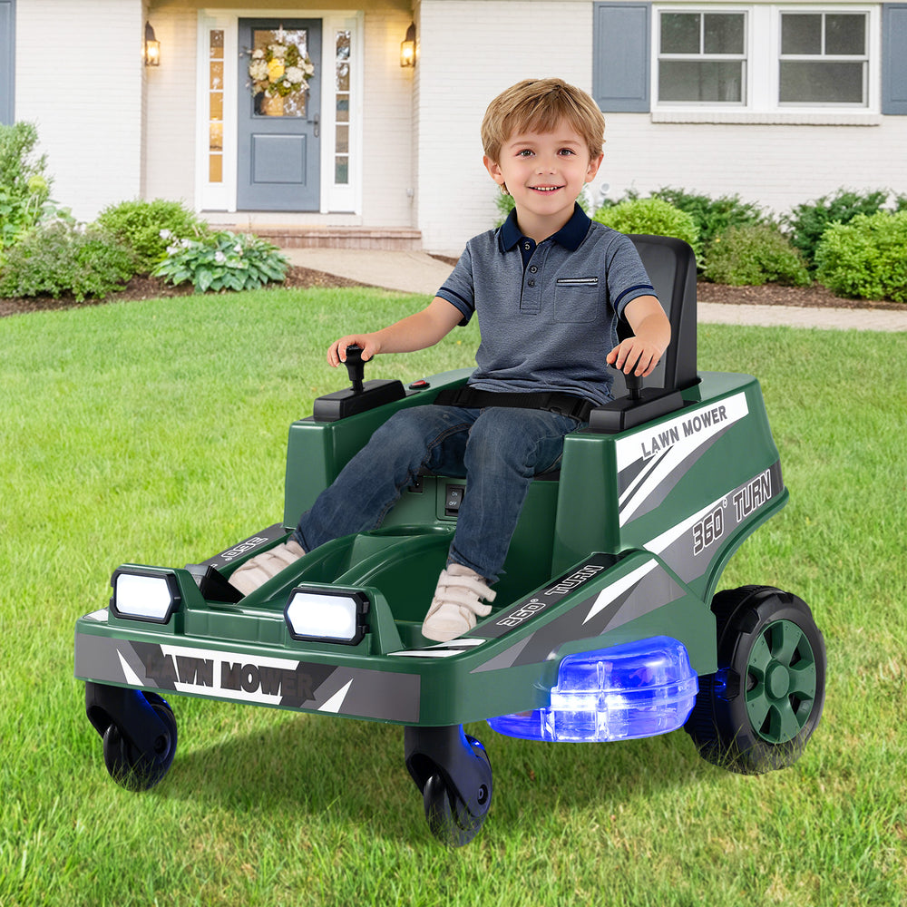 12V Ride on Lawn Mower for Kids with Dual Control Sticks and LED Lights-Green - Gallery View 1 of 10
