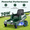 Kids ride-on lawn mower in green with dual control sticks, LED lights, and 360° turning for fun outdoor play.