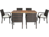 View of the 7PCS patio dining set showcasing six cushioned armchairs arranged around an acacia wood table, ideal for.