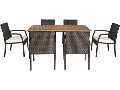 Costway 7-Pc Patio Rattan Cushioned Dining Set w/ Umbrella Hole 39746208 New