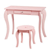 Kids pink makeup dressing table set with mirror and stool, made of MDF and pine wood, ideal for bedrooms and playrooms.