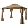 Outdoor 12 x 10 feet brown patio gazebo with dual-tiered roof and removable netting, perfect for backyard gatherings.