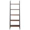 5-tier leaning bookshelf with a stylish trapezoidal design, made of steel and particle board for stable storage.
