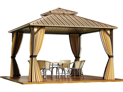 Costway 12' x 12' Hardtop Gazebo Outdoor Pergola Coffee 257863194 New
