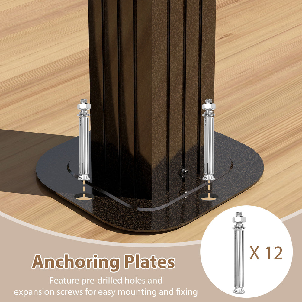 Anchoring plates with pre-drilled holes and screws for easy mounting of the 12 x 12 FT hardtop gazebo on solid ground.