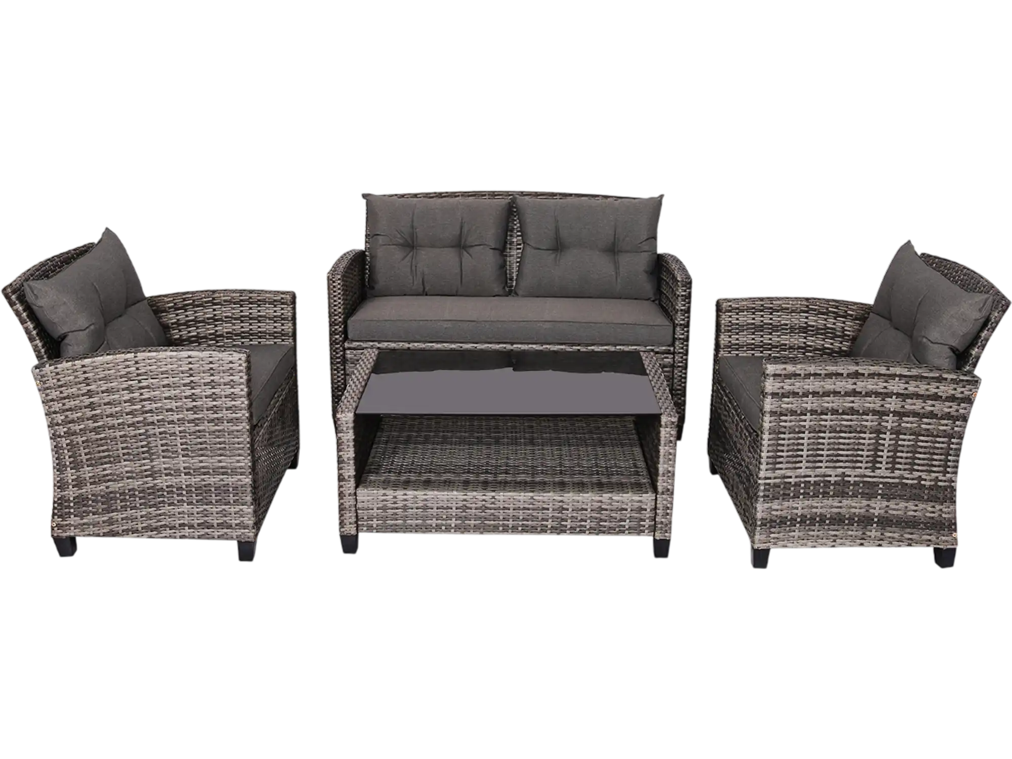 Costway 4-Pc Patio Rattan Furniture Set w/ Coffee Table Cushioned Sofa 85792104 New